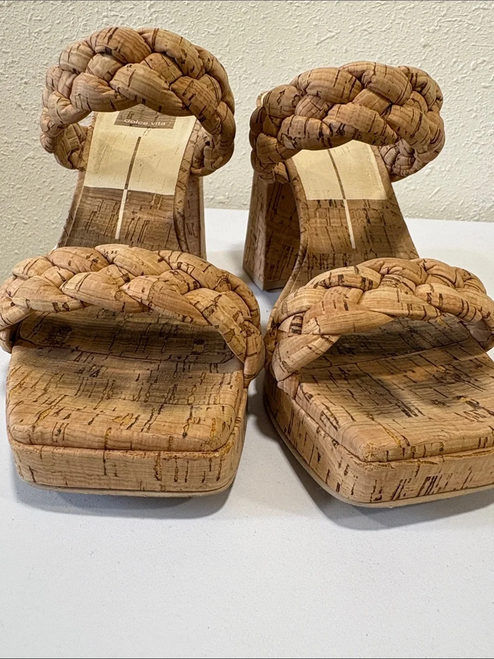 Dolce Vita Ashby Braided Cork Double-Strap Slide Heels in Natural Tan